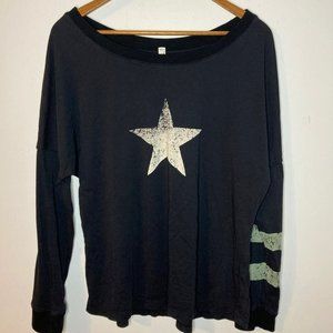Free People Movement Top Long Sleeve Star Stripe Black long sleeve shirt Size M